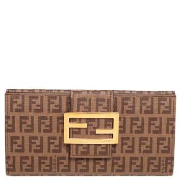 Pre Owned Fendi Brown Zucchino Coated Canvas Forever Continental Wallet