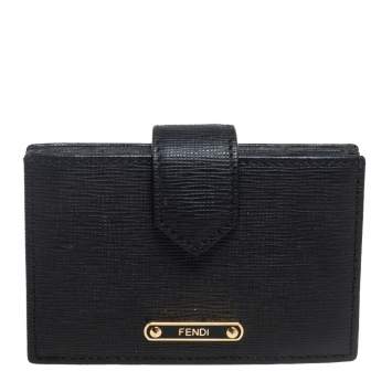 Pre Owned Fendi Black Leather Elite Card Holder