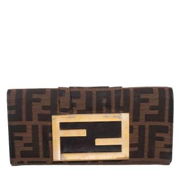 Pre Owned Fendi Tobacco Zucca Canvas Mia Continental Wallet