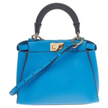 Pre Owned Fendi Two Tone Blue Leather Mini Peekaboo Top Handle Bag