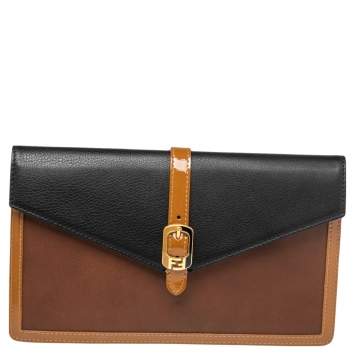 Pre Owned Fendi Tricolor Leather and Patent Leather Trim Fendista Envelope Clutch