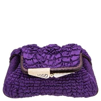 Pre Owned Fendi Purple Satin Borderline Clutch