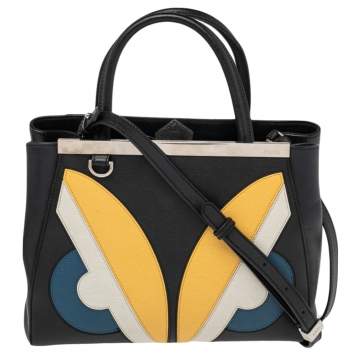 Pre Owned Fendi Black Leather Monster Eyes Elite Mini 2jours Tote