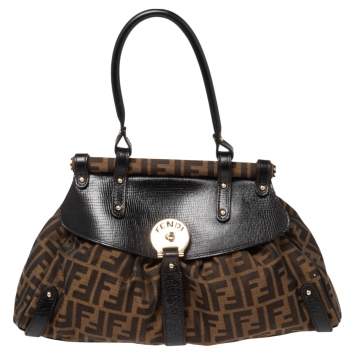 Pre Owned Fendi Tobacco Zucca Canvas Medium Magic Bag