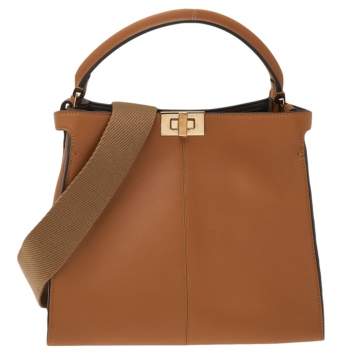 Pre Owned Fendi Tan Leather Medium Peekaboo X-Lite Top Handle Bag