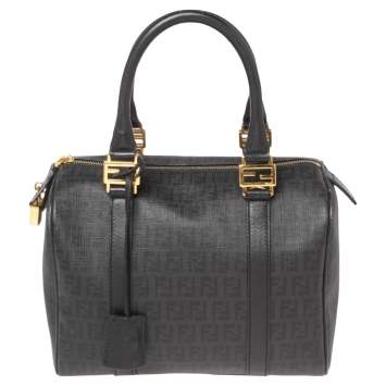 مملوكة مسبقًا Fendi Black/Grey Zucchino Canvas Small Forever Bauletto Boston Bag