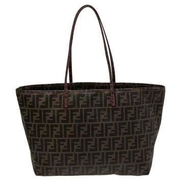 Pre Owned Fendi Tobacco Zucca Coated Canvas Spalmati Roll Shopper Tote