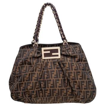 Pre Owned Fendi Tobacco Zucca Canvas and Patent Leather Large Mia Tote