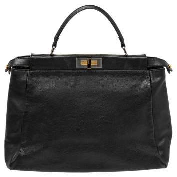Pre Owned Fendi Black Leather Large Peekaboo Top Handle Bag