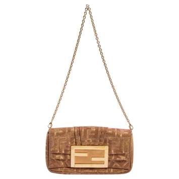 Pre Owned Fendi Gold/Pink Iridescent Lurex Fabric Mia Pochette Bag
