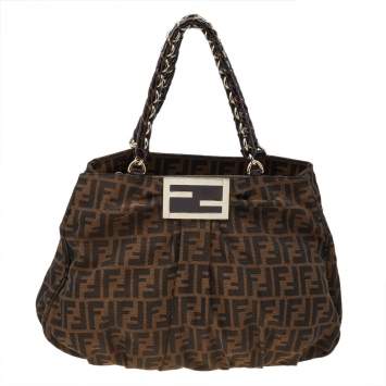 Pre Owned Fendi Tobacco Zucca Canvas And Patent Leather Large Mia Shoulder Bag