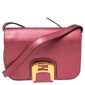 Pre Owned Fendi Metallic Pink Leather Chameleon Crossbody Bag