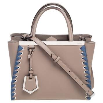 Pre Owned Fendi Beige Leather Whipstitch Petite 2Jours Tote