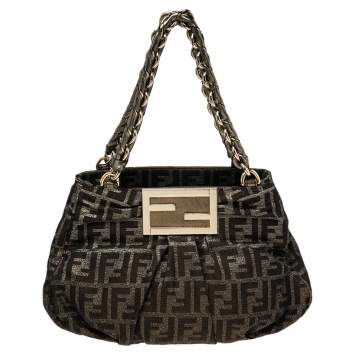 Pre Owned Fendi Metallic Tobacco Zucca Canvas Small Mia Tote