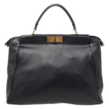 Pre Owned Fendi Black Leather Large Peekaboo Top Handle Bag