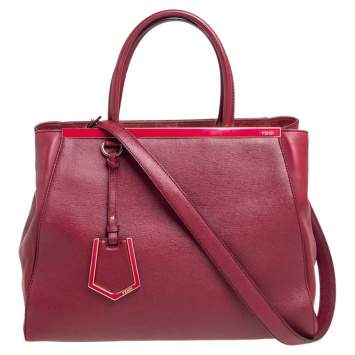Pre Owned Fendi Burgundy Leather Medium 2jours Tote