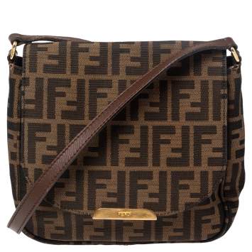Pre Owned Fendi Tobacco Zucca Canvas and Leather Flap Crossbody Bag