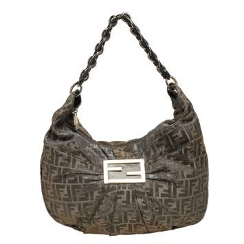 Pre Owned Fendi Metallic Brown/Grey Zucca Canvas Mia Hobo