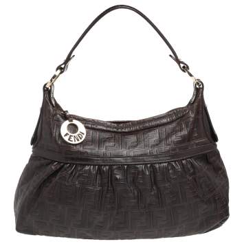 Pre Owned Fendi Tobacco Zucca Embossed Leather Chef Hobo