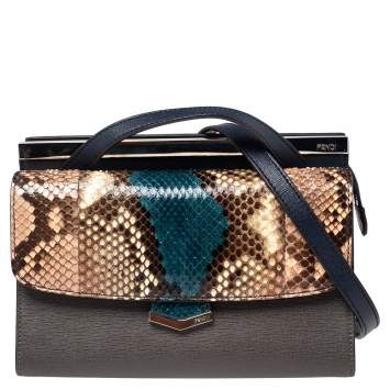 Pre Owned Fendi Multicolor Python And Leather Mini Demi Jour Top Handle Bag