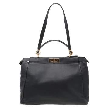 Pre Owned Fendi Dark Grey Leather Large Peekaboo Top Handle Bag