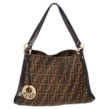 Pre Owned Fendi Tobacco Zucca Canvas and Leather Tote