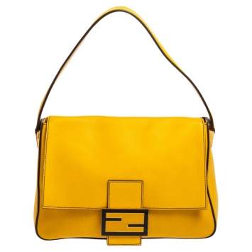 Pre Owned Fendi Yellow Leather Mama Forever Large Flap Shoulder Bag