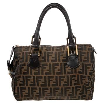 Pre Owned Fendi Tobacco Zucca Canvas and Leather Medium Chef Bauletto Bowler Bag