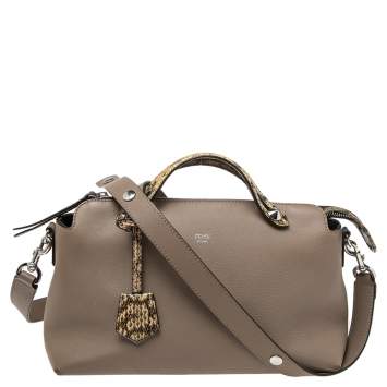 Pre Owned Fendi Dark Beige/Cream Leather and Python Small By The Way Boston Bag