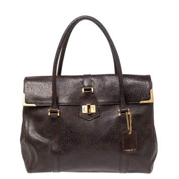 Pre Owned Fendi Mocha Brown Textured Leather Linda Tote