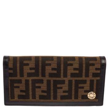 Pre Owned Fendi Tobacco Zucca Canvas and Leather Continental Flap Wallet