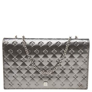 Pre Owned Fendi Grey Patent Leather Fendilicious Wallet On Chain