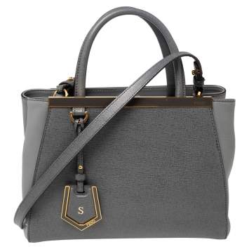 Pre Owned Fendi Grey Leather Small 2Jours Tote