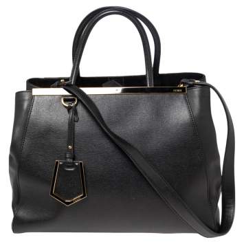 Pre Owned Fendi Black Leather Medium 2Jours Tote