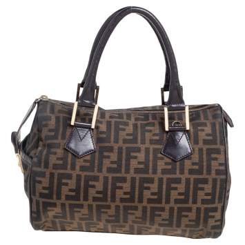 Pre Owned Fendi Tobacco Zucca Canvas and Leather Boston Bag