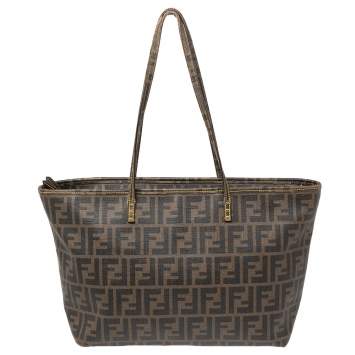 Pre Owned Fendi Tobacco Zucca Coated Canvas Roll Tote