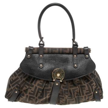 Pre Owned Fendi Tobacco Zucca Canvas and Leather Magic Top Handle Bag