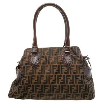 Pre Owned Fendi Tobacco Zucca Canvas and Leather Chef De Jour Bag