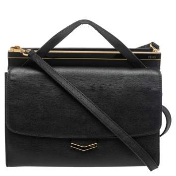 Pre Owned Fendi Black Textured Leather Small Demi Jour Top Handle Bag