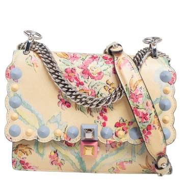 Pre Owned Fendi Multicolor Floral Print Leather Small Kan I Shoulder Bag