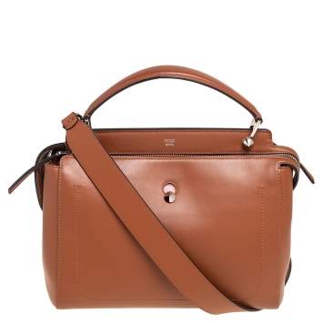 Pre Owned Fendi Tan Leather Large Dotcom Top Handle Bag