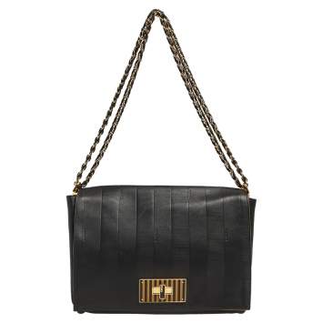 Pre Owned Fendi Black Leather Pequin Large Claudia Shoulder Bag