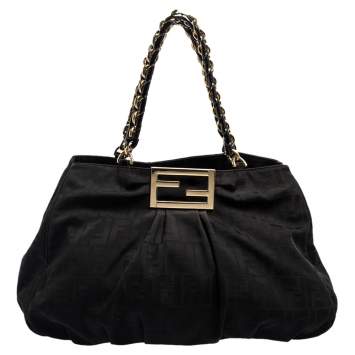 Pre Owned Fendi Black Zucca Canvas Large Mia Tote