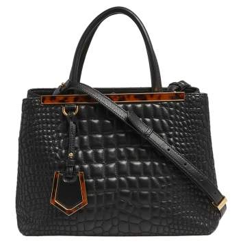 Pre Owned Fendi Black Croc Embossed Leather Mini 2jours Tote