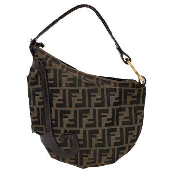 Pre Owned Fendi Tobacco Zucca Canvas and Leather Oyster Bag