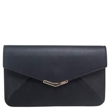 Pre Owned Fendi Black Leather 2 Jours Envelope Clutch