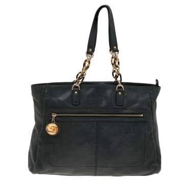 Pre Owned Fendi Black Iridescent Leather Chain Tote