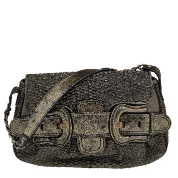 Pre Owned Fendi Metallic Gold Fabric Mini B Shoulder Bag