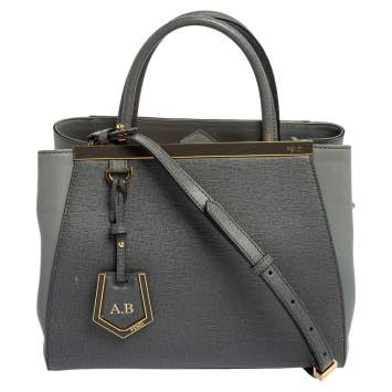 Pre Owned Fendi Grey Leather Small 2Jours Tote