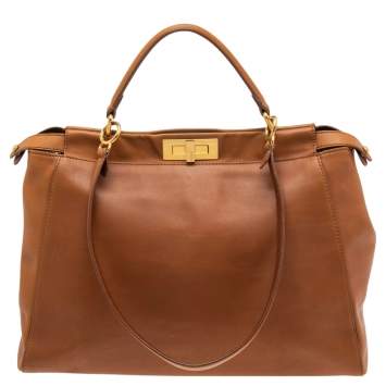 Pre Owned Fendi Tan Leather Large Peekaboo Top Handle Bag